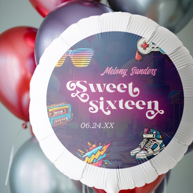 Retro 80's Sweet 16 Birthday Party Balloon (Creator Uploaded)