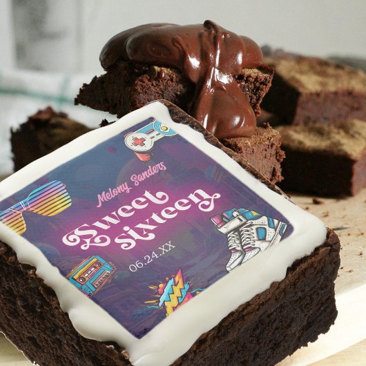 Retro 80's Sweet 16 Birthday Party Brownie