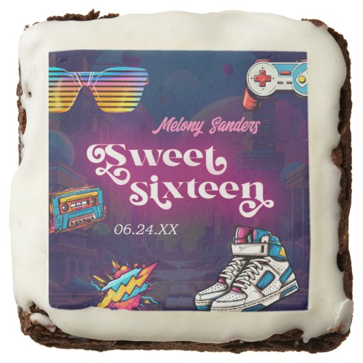 Retro 80's Sweet 16 Birthday Party Brownie (Front)