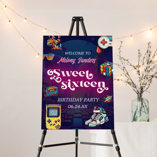 Retro 80's Sweet 16 Birthday Party Foam Board (In Situ (Stand))