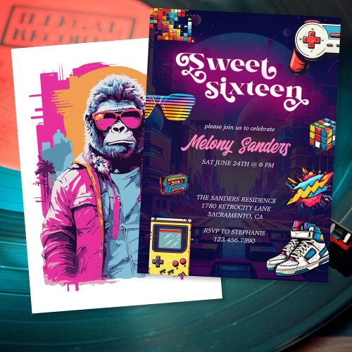 Retro 80s Sweet 16 Birthday Party Invitation