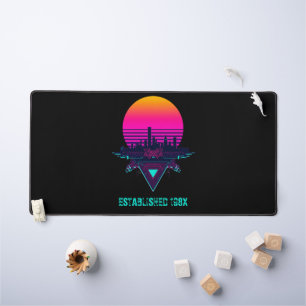 Retro 80s Synthwave City Neon Desk Mat