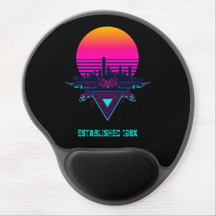 Retro 80s Synthwave City Neon Desk Mat Gel Mouse Pad