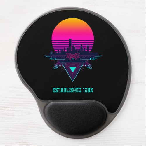 Retro 80s Synthwave City Neon Desk Mat Gel Mouse Pad