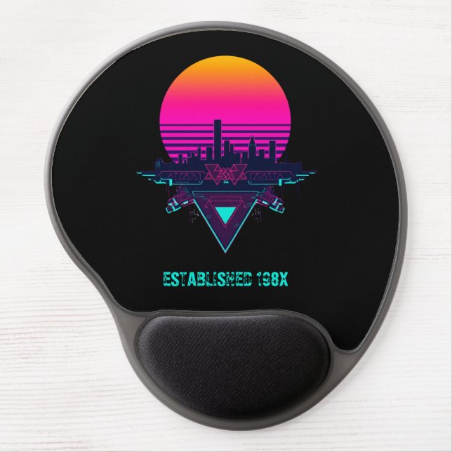 Retro 80s Synthwave City Neon Desk Mat Gel Mouse Pad (Front)