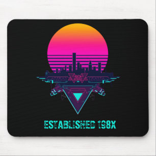 Retro 80s Synthwave City Neon Desk Mat Mouse Pad