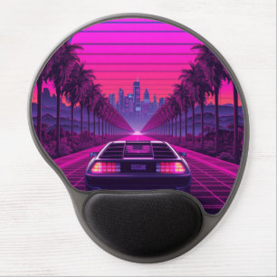 Retro 80s Synthwave Neon Car Desk Mat & Mousepad