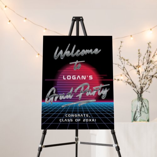 Retro 80s Synthwave New Wave Grad Party Welcome Foam Board