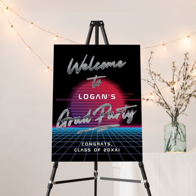 Retro 80's Synthwave New Wave Grad Party Welcome Foam Board (In Situ (Stand))
