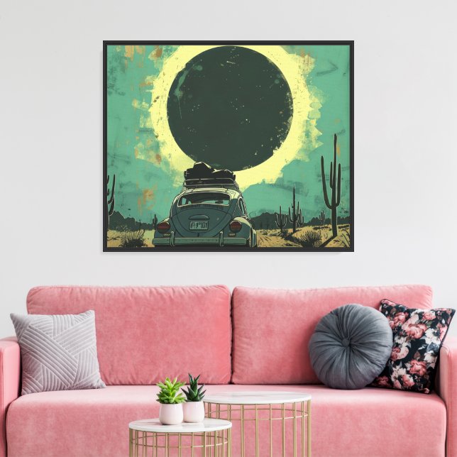 Retro 80s Synthwave Sunset Sports Car Canvas Print (Insitu(LivingRoom))