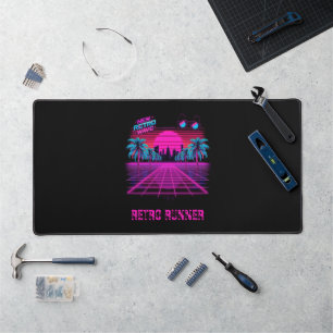 Retro 80s Synthwave Vaporwave Neon Grid Landscape Desk Mat