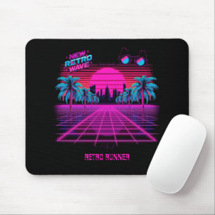Retro 80s Synthwave Vaporwave Neon Grid Landscape Mouse Pad