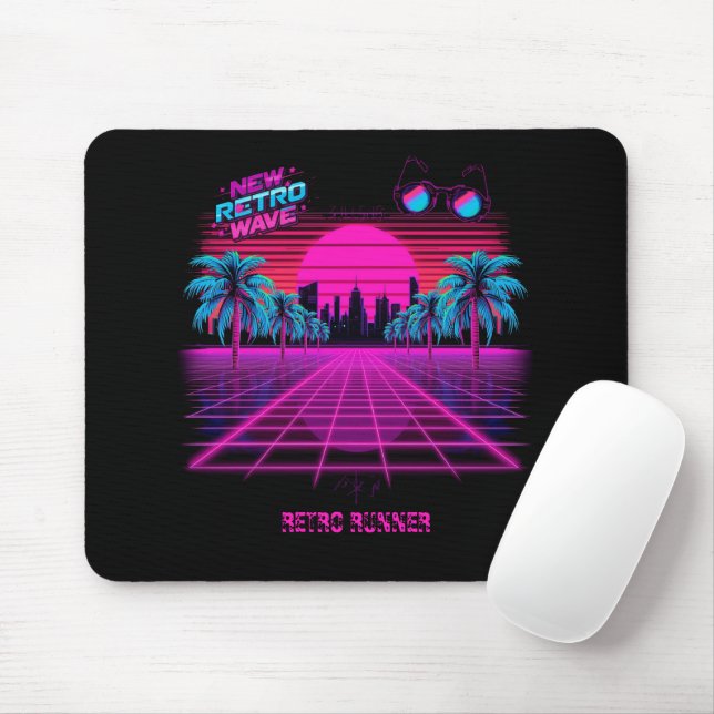 Retro 80s Synthwave Vaporwave Neon Grid Landscape Mouse Pad (With Mouse)