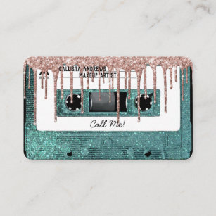 Retro 80's Teal Glitter Drip Cassette Tape Mixtape Business Card