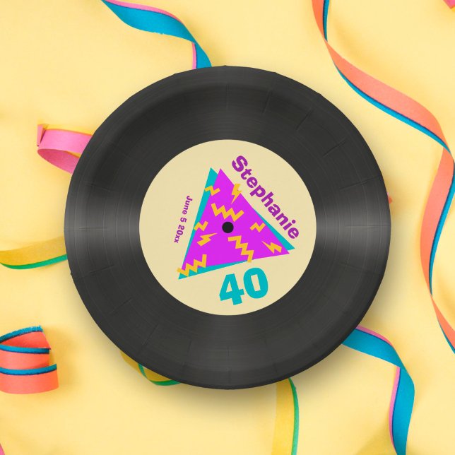 Retro 80s Themed 40th Birthday Party Faux Record Paper Plates (Creator Uploaded)
