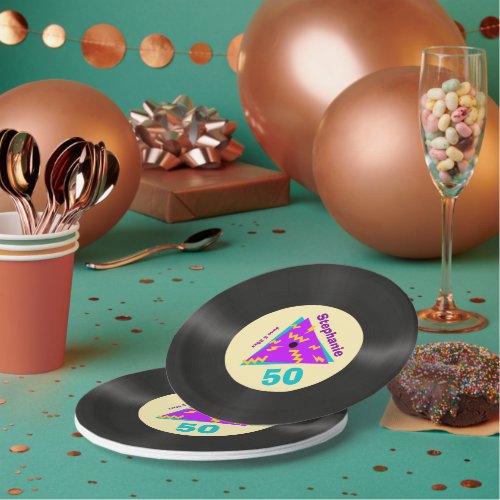 Retro 80s Themed 50th Birthday Party Faux Record Paper Plates