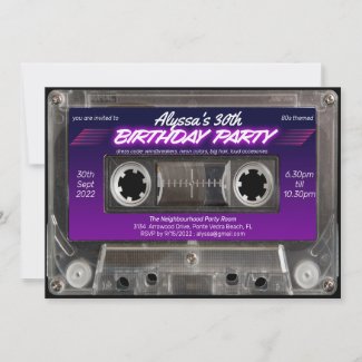 Retro 80s Themed Cassette Mixtape Birthday Party Invitation