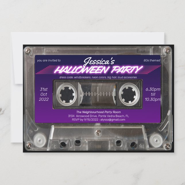 Retro 80s Themed Cassette Mixtape Halloween Party Invitation (Front)