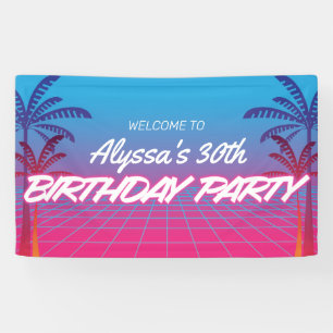 Retro 80s Themed Neon Pink Blue Birthday Party Banner