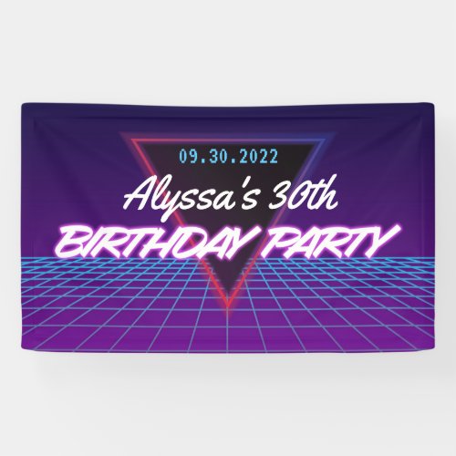 Retro 80s Themed Neon Purple Pink Birthday Party Banner