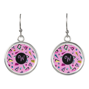 Retro 80's trend pink multi color shapes earrings