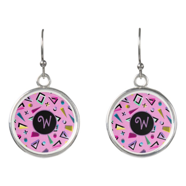 Retro 80's trend pink multi color shapes earrings (Front)