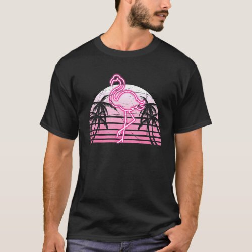 Retro 80s Vaporwave Exotic Bird Animal Lover Pink  T_Shirt