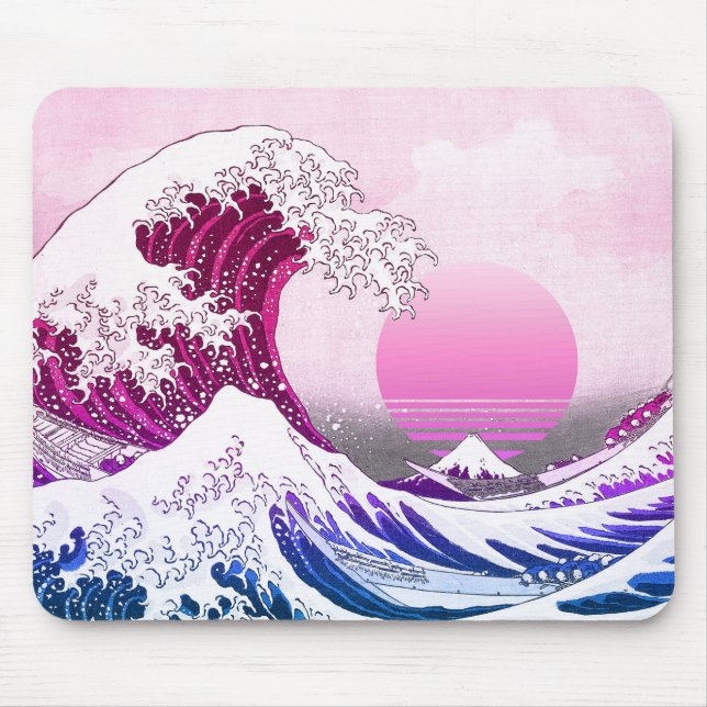 Retro 80s Vaporwave Great Wave Mouse Pad (Front)