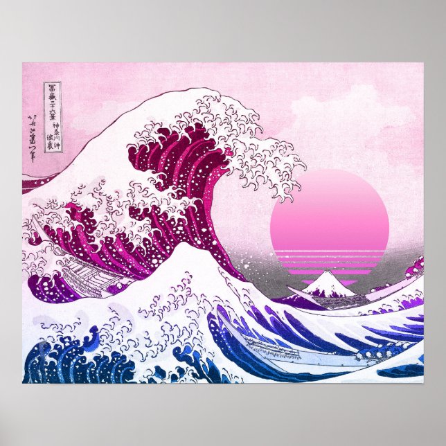 Retro 80s Vaporwave Great Wave Poster (Front)