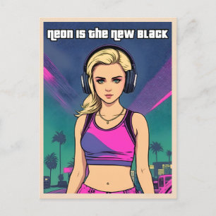 Retro 80s Vaporwave Lo-Fi Neon Nostalgia Girl Postcard
