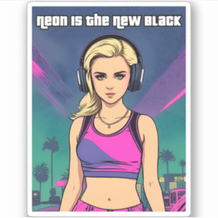 Retro 80s Vaporwave Lo-Fi Neon Nostalgia Girl Sticker