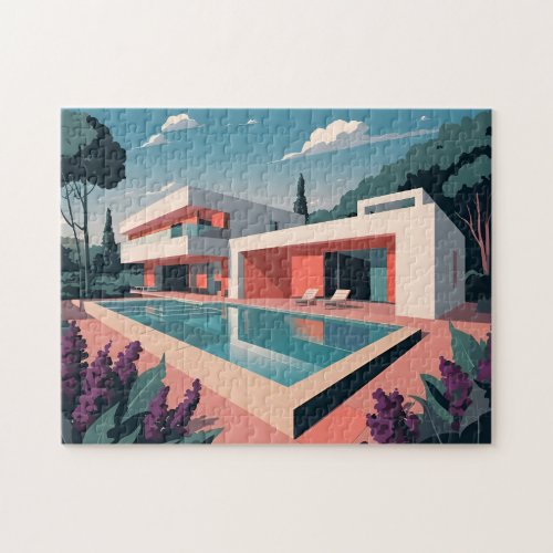 Retro 80s Vaporwave Minimalist Architecture Jigsaw Puzzle