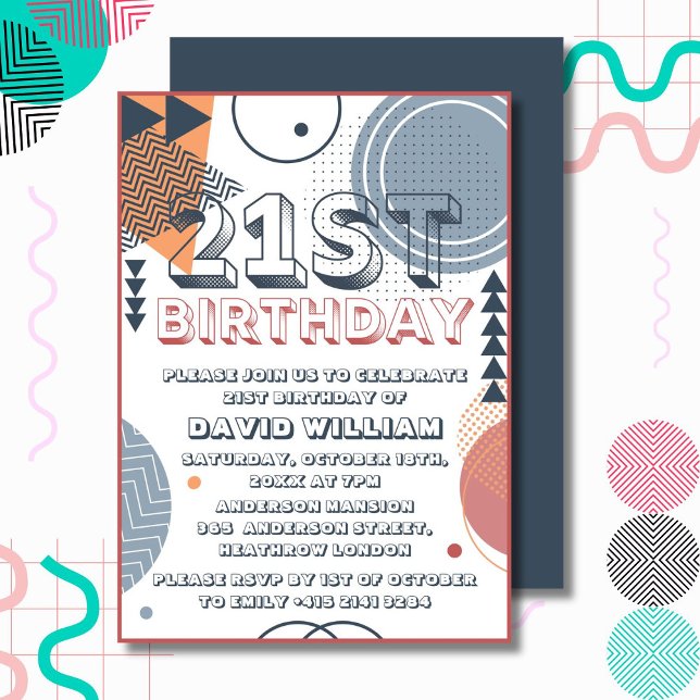 Retro 80s Vibrant Bold 21st Birthday Invitation (Creator Uploaded)
