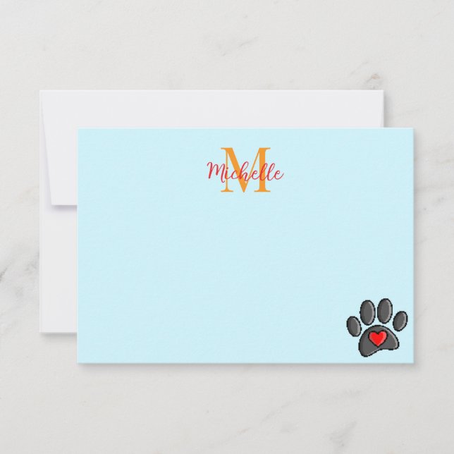 Retro 80s Video Game 8 Bit Art Dog Paw Custom Note Card (Front)