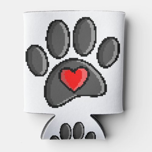 Retro 80s Video Game 8 Bit Pixel Art Dog Paw Can Cooler