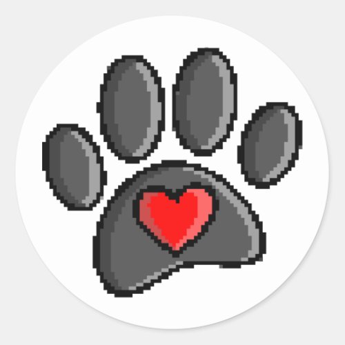 Retro 80s Video Game 8 Bit Pixel Art Dog Paw Classic Round Sticker