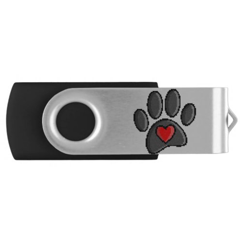 Retro 80s Video Game 8 Bit Pixel Art Dog Paw Flash Drive