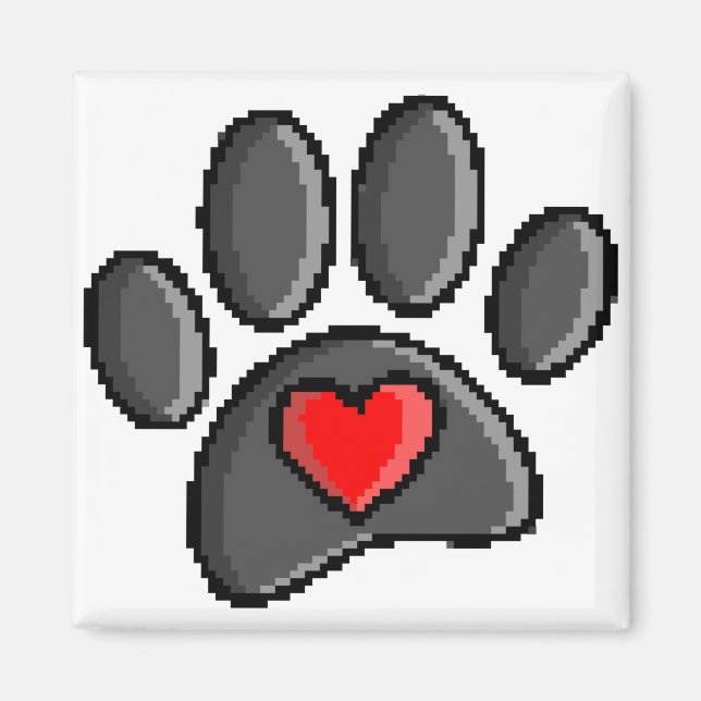 Retro 80s Video Game 8 Bit Pixel Art Dog Paw Magnet (Front)