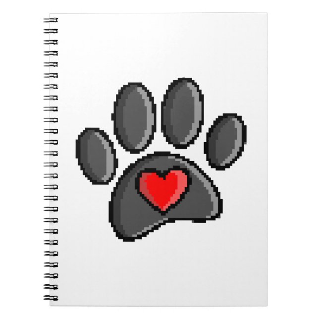 Retro 80s Video Game 8 Bit Pixel Art Dog Paw Notebook (Front)