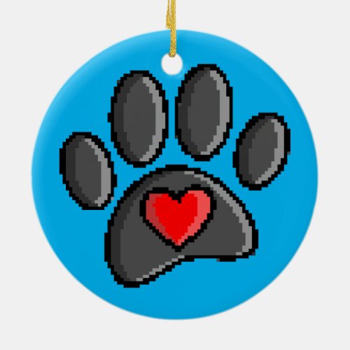 Retro 80s Video Game 8 Bit Pixel Art Dog Paw Patch Ceramic Ornament