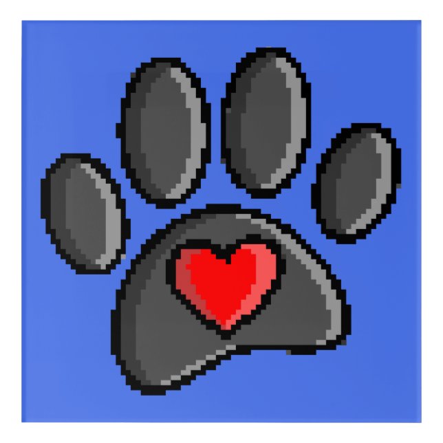 Retro 80s Video Game 8 Bit Pixel Art Dog Paw Print (Front)