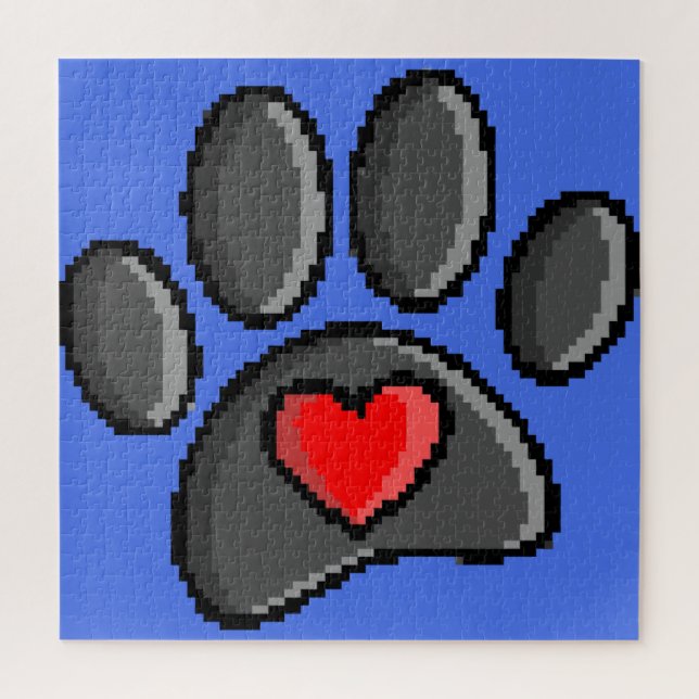 Retro 80s Video Game 8 Bit Pixel Art Dog Paw Print Jigsaw Puzzle (Vertical)