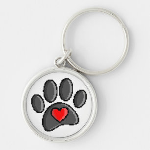 Retro 80s Video Game 8 Bit Pixel Art Dog Paw Print Keychain