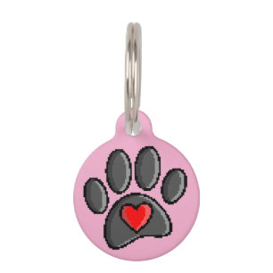 Retro 80s Video Game 8 Bit Pixel Art Dog Paw Print Pet ID Tag