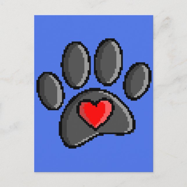 Retro 80s Video Game 8 Bit Pixel Art Dog Paw Print Postcard (Front)