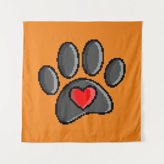 Retro 80s Video Game 8 Bit Pixel Art Dog Paw Print Tapestry (Front)
