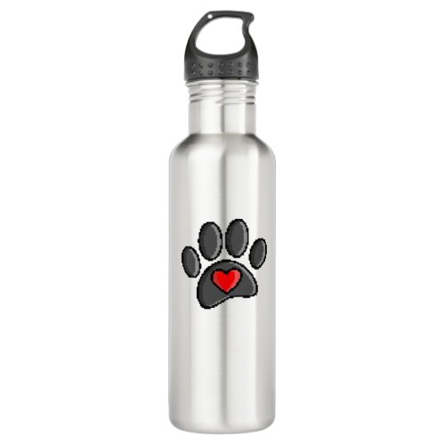 Retro 80s Video Game 8 Bit Pixel Art Dog Paw Stainless Steel Water Bottle