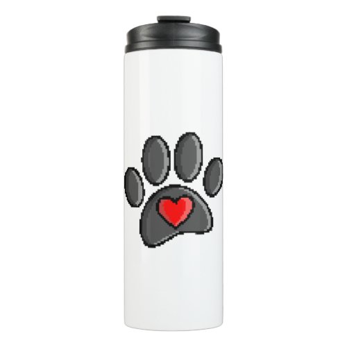 Retro 80s Video Game 8 Bit Pixel Art Dog Paw Thermal Tumbler