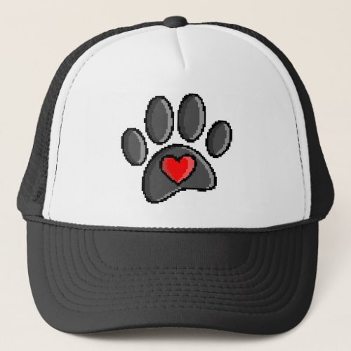 Retro 80s Video Game 8 Bit Pixel Art Dog Paw Trucker Hat