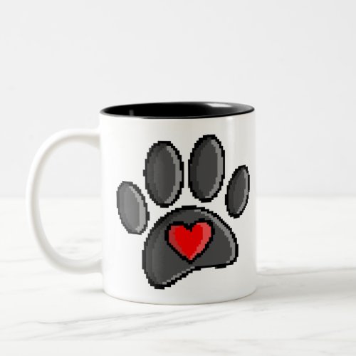 Retro 80s Video Game 8 Bit Pixel Art Dog Paw Two_Tone Coffee Mug